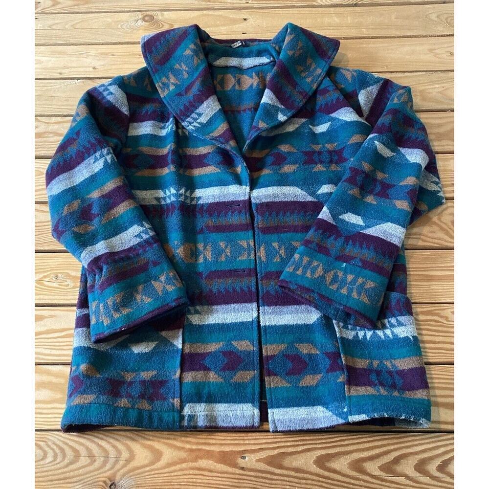 Vintage Ranch Exit Wool Aztec Patterned Jacket Si… - image 1